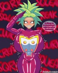 1girls thick_thighs big_breasts huge_breasts midnightundying_(artist) dragon_ball dragon_ball_super kefla kefla_(dragon_ball) meat_corps salute saluting drooling tight_clothing tight_clothes tight_fit bodysuit female female_only femsub clenched_teeth squeaking rubber rubber_suit rubber_clothing potara_fusion text english_text gloves blush green_hair blue_eyes super_saiyan super_saiyan_2