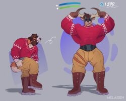 2023 2_horns absurd_res akita american_akita anthro antlers artist_name barazoku bau_(melaisen) belt black_belt black_hair boots bottomwear brown_boots brown_clothing brown_footwear bulge canid canine canis character_transformation clothed clothed_anthro clothed_male clothing countershade_face countershade_neck countershade_torso countershading deer digital_drawing_(artwork) digital_media_(artwork) directional_arrow dolph_(fortnite) domestic_dog duo epic_games eyewear flexing flexing_bicep flexing_both_biceps footwear fortnite full-length_portrait fully_clothed fully_clothed_anthro fully_clothed_male fur gameplay_mechanics glasses grey_background gui hair health_bar hi_res horn instant_transformation male male_anthro male_only mammal melaisen multicolored_body multicolored_clothing multicolored_fur multicolored_hair multicolored_sweater multicolored_topwear new_world_deer open_mouth open_smile orange_body orange_fur pants pink_hair portrait red_clothing red_shirt red_sweater red_topwear reindeer shirt shoes simple_background smile species_transformation spitz sweater tan_antlers tan_body tan_countershading tan_fur tan_horn teeth text tf_into_fictional_character topwear transformation two_tone_body two_tone_clothing two_tone_fur two_tone_hair two_tone_sweater two_tone_topwear upper_teeth_only v-bucks yellow_bottomwear yellow_clothing yellow_pants