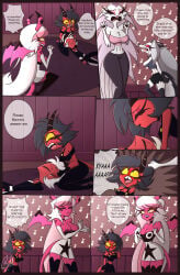 between_breasts breasts_out comic gattomultiversal goetia hair_pull hellhound helluva_boss imp kyaa loona_(helluva_boss) millie_(helluva_boss) moxxie_(helluva_boss) my_life_with_moxxie_(comic) page_16 stella_(helluva_boss) succubi tits_out verosika_mayday_(helluva_boss) vivziepop worried