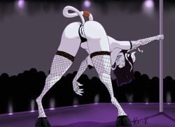 2d blizzard_entertainment draenei draenei_female fishnets kerik monara panties_aside stripper stripper_pole world_of_warcraft