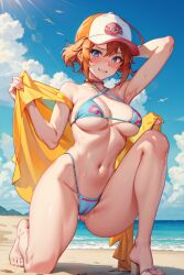 1girls 4k ai_generated ass big_breasts bikini embarrassed expressive eyes female female_only hd laying looking_at_viewer orange_hair panties shy smirk smug solo sweat thighs underwear young