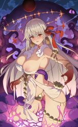 absurdres armlet blush bracelet breasts durga_(fate) earrings fate/grand_order fate_(series) female hair_ribbon highres jewelry kiso_(wjnomcuzqmdjcql) large_breasts long_hair nipple_slip nipples no_pupils red_eyes ribbon ring snake tentacle tentacle_sex thumb_ring white_hair