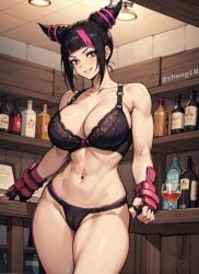 abs ai_generated bra cameltoe girl huge_breasts juri_han lingerie multicolored_hair shenglw street_fighter thick_thighs