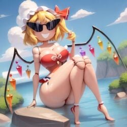 ai_generated armpits bimbo bimbo_body bimbofication bimbofied body_modification corset dollification female flandre_scarlet hourglass_figure huge_ass huge_breasts implied_transformation knick_knack midriff npg8993 panties permanent_smile smile sunglasses sunnification sunny_miami thick_thighs thin_waist touhou transformation wide_hips