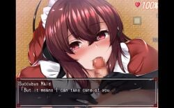 1girls animated blowjob blurry_penis brown_hair circussion clothed_blowjob cum dialogue english_text fellatio lust_grimm_again magrut maid multiple_ejaculations oral sound tagme text unseen_male_face video