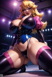 1girls ai_generated bimbo_lips bimbofication bimbofied blonde_hair curvaceous curvy_body curvy_figure female_focus female_only high_heels huge_breasts latex_gloves latex_thighhighs long_hair looking_at_viewer mario_(series) nemz princess_peach stable_diffusion voluptuous voluptuous_female