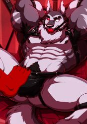 anthro bondage drks hellhound helluva_boss male male/male muscles tied vortex_(helluva_boss)