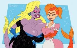 2girls angel_jones big_breasts boobs breast_envy breasts busty chest cleavage curvaceous curvy curvy_figure digital_drawing_(artwork) digital_media_(artwork) drawsputin female female_focus fish fish_girl fish_humanoid fish_police fish_tail hips hourglass_figure huge_breasts large_breasts legs light-skinned_female light_skin lips mature mature_female orange-skinned_female orange_body orange_skin pearl_white purple-skinned_female purple_body purple_skin thick thick_legs thick_thighs thighs tits top_heavy upper_body voluptuous waist wide_hips