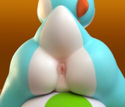 3d_(artwork) anthro anus ass big_butt cinnamoncookies digital_media_(artwork) egg male mario_(series) nintendo rear_view scalie sitting solo yoshi