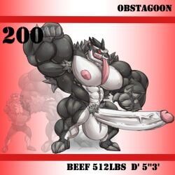 anthro balls bara barazoku big_balls big_penis black_fur boner erection flexing furry long_tongue male male_only muscles muscular nintendo obstagoon penis pokemon rikuoxas solo solo_male tongue_out white_fur