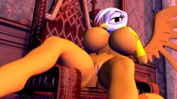 16:9 2023 3d 3d_(artwork) 4k absurd_res anthro anthrofied anus areola ass avian beak big_breasts big_butt breasts brown_body brown_feathers bubble_butt butt_from_the_front chair curvaceous curvy_figure detailed_background digital_media_(artwork) eyelashes feathered_wings feathers female fingers friendship_is_magic furniture genitals gilda_(mlp) gryphon hair hasbro hi_res hourglass_figure huge_breasts huge_butt looking_at_viewer multicolored_body multicolored_feathers my_little_pony mythological_avian mythology nipples nude pussy sitting small_waist smile solo source_filmmaker themanwithaquest thick_thighs throne two_tone_body two_tone_feathers voluptuous white_body white_feathers white_hair wide_hips widescreen wings yellow_eyes