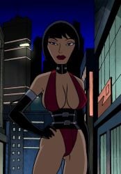 big_breasts black_hair blue_eyes bob_cut cleavage clothed_female dc_comics doom_patrol edit erect_nipples female female_only gloves leotard madame_rouge monkeyman_(artist) nipples nipples_visible_through_clothing short_hair supervillain teen_titans