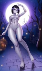 1girls areolae barefoot breasts completely_nude completely_nude_female dc female female_only full_body fully_nude hi_res highres looking_at_viewer moon moonlight naked naked_female night nipples nude nude_female pussy rachel_roth racoonkun raven_(dc) short_hair smile solo solo_female teen_titans