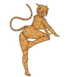 1girls black_spots cheetah cheetah_girl female naked_female nude_female oc original_character pink_eyes tail