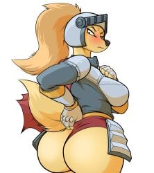 3adjusting_panties amelia_steelheart annoyed armored_boots armored_gloves ass blush breast_armor canine fur helmet knight plate_armor plate_armour pulling_panties red_panties the_simplifypm-verse wedgie yellow_body yellow_fur