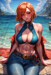 1girls ai_generated big_ass big_breasts big_butt bikini_top blue_eyes braid deca-dence female mature_female orange_hair short_hair space_o_space stable_diffusion