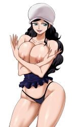 1girls areola black_hair curvaceous curvy dress dressrosa female female_only hat huge_breasts human large_breasts long_hair navel nico_robin nipples one_piece pinkpawg post-timeskip solo solo_female