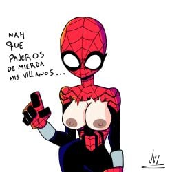 1girls big_breasts breasts cartoon exposed_breasts female female_only jvllonguez marvel marvel_comics mayday_parker nipples ripped_clothes ripped_clothing solo spandex_suit spanish spanish_dialogue spanish_text spider-girl spider-man_(series) superheroine tagme_(artist) tired_eyes tits torn_bodysuit torn_clothes torn_clothing torn_open_top wardrobe_malfunction