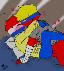 2boys anal anal_sex anal_sex blue_body blue_skin blush clothing colombia_(countryhumans) countryhumans heart male male_only national_personification paraguay_(countryhumans) red_body red_skin simple_background yaoi