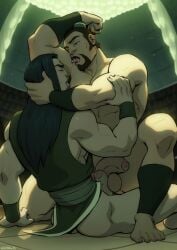 2boys arm_sleeve armpit armpit_hair avatar_legends avatar_the_last_airbender balls ballsack bara beard big_balls black_hair bottomless brown_hair closed_eyes dark_hair earth_kingdom eyes_closed flaccid flaccid_penis foreskin frottage gay goatee green_eyes hairy_armpits hand_behind_head hand_on_another's_head hand_on_head holding_head human human_only intact licking_arm licking_armpit light-skinned_male light_skin long_hair long_hair_male male male/male male_only muscles muscular muscular_male naked nude nude_male on_top_of_another partially_retracted_foreskin penis penis_between_balls penises_touching precum precum_drip saliva salivating schizoid scrotum shirt_only sitting sitting_on_floor sitting_on_person testicles the_boulder topwear xin_fu