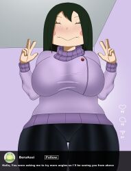 asui_beru beru_asui big_breasts blush closed_eyes facing_viewer huge_breasts instagram looking_down milf my_hero_academia nap´sart smiling social_media sweater