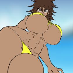 abs ass bare_arms bare_legs beach big_ass big_breasts bikini bottom_view breasts breasts_bigger_than_head brown_hair cleavage danganronpa danganronpa_2:_goodbye_despair gray_eyes grey_eyes huge_breasts legs long_hair long_legs looking_down massive_breasts muscular muscular_female owari_akane popstepx showing_ass showing_breasts standing straight_hair thick thick_hips thick_legs thick_thighs tight_clothing voluptuous voluptuous_female wide_hips wide_thighs