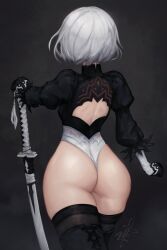 1girls ass ass_focus big_ass fat_ass female female_only leotard nier:_automata pappaserho yorha_2b