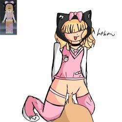 1boy 1girls :3 anon bangs bangs_over_eyes black_hat blonde_hair bow cat_ears cat_hat cowgirl_position cum cum_in_pussy cum_inside cute hehe klam23 male no_panties original_character panties panties_around_leg penis pink_shirt pink_thighhighs pussy roblox roblox_avatar school_uniform sex simple_background slippers thick_thighs thighhighs uwu vaginal_penetration wedgie white_shoes white_sleeves