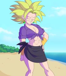 1girls beach dragon_ball dragon_ball_super dragon_ball_z female female_only kefla kishinpain legendary_super_saiyan solo super_saiyan super_saiyan_2 universe_6/universe_7 universe_6_girls