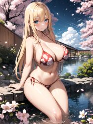 1girls ai_generated aigondora cherry_blossoms female_focus female_only huge_breasts long_hair stable_diffusion swimming_pool voluptuous voluptuous_female