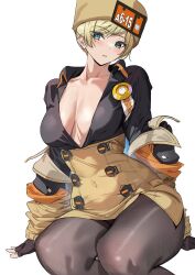 ashiomi_masato blonde_hair brown_pantyhose fur_hat guilty_gear guilty_gear_strive hat millia_rage pantyhose skirt thick_thighs thighs trenchcoat