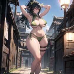 ai_generated akali big_breasts bikini cixf huge_ass huge_breasts league_of_legends one_leg_up riot_games side_tie_bikini thick_thighs