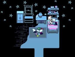 2boys accurate_art_style anal anal_sex animated anthro anthro_penetrated bed bedroom blue_body blue_skin cowgirl_position deltarune discarded_clothing duo femboy fur furry gay glasses hand_holding holding_hands horns human human_penetrating human_penetrating_anthro indoors kris_(deltarune) loop looping_animation lying male male/male male_anthro male_human male_human/male_anthro male_only male_penetrated male_penetrating male_penetrating_male mammal multiple_boys no_sound nude nude_male on_back on_bed penetration pillow pixel_animation pixel_art pleasure_face ralsei ralsei_with_white_fur riding sex short_playtime shorter_than_30_seconds straddling theevilfallenone video white_body white_fur yaoi