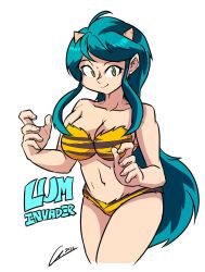 1female 1girls 2022 5_fingers artist_signature breasts cleavage dated emeruga english_text female human human_focus lum signature solo solo_female solo_focus solo_human text urusei_yatsura year