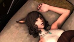 1futa 1girls 3d female female_on_futa final_fantasy final_fantasy_xiv futa_on_female futanari maid midlander miqo'te mostly_nude rape sleep_molestation sleeping small_breasts tagme w0lfie waking_up