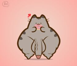 1boy ass balls big_ass big_balls big_butt big_penis bonguitoweon butt cat closed_eyes domestic_cat donut eating feline food front_view happy heart holding_food holding_object hung male male_only penis pusheen pusheen_the_cat_(series) rule_63 simple_background solo solo_male tabby_cat thick_thighs thunder_thighs veiny_penis watermark whiskers wide_hips