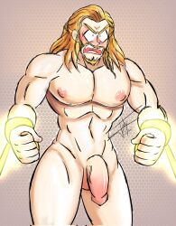 1boy abs angry big_chest big_pecs blonde_hair bondage bound_wrists human human_only jadysilver light-skinned_male light_skin long_hair male_only marvel marvel_cinematic_universe nude pecs penis solo solo_male thor:_love_and_thunder thor_(marvel) thor_(series) veiny veiny_penis you_flicked_too_hard_dammit