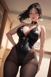 1girls ai_generated ape_loo big_breasts black_hair breasts choker clothing female female_only hourglass_figure indoors jordan53 large_breasts light-skinned_female long_hair low-angle_view ponytail solo solo_female standing thick_thighs wide_hips