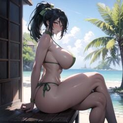 ai_generated akali beach big_breasts bikini cixf crossed_legs huge_breasts league_of_legends looking_at_viewer riot_games side_view sitting thick_thighs