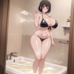 ai_generated bath bathroom bathtub big_breasts bikini cixf huge_breasts kotone_shirakawa overflow_(series) pose short_hair thick_thighs