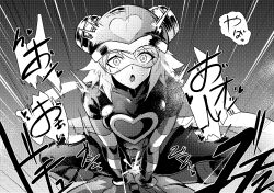 1boy 1girls bodysuit cowgirl_position cum cum_in_pussy cum_inside ejaculation female_focus female_on_top helmet mega_man mega_man_star_force monochrome open_mouth sa_9 sex sonia_strumm spread_legs vaginal_penetration