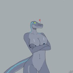 2023 anthro blue_(jurassic_world) blue_body blue_lines breasts dinosaur dromaeosaurid female female/female genitals ggpro heart hi_res jurassic_park jurassic_world mammal reptile scalie solo theropod universal_studios velociraptor yellow_eyes