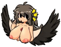 1girls big_breasts cascabelp female female_only long_hair naked okuu touhou utsuho_reiuji white_background wings