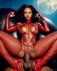 ai_generated dark-skinned_female dark-skinned_male reverse_cowgirl_position rihanna stockings vaginal_penetration vaginal_sex