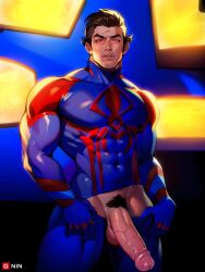 1boy 1male abs balls bara biceps big_penis boner erection gay gnin hi_res highres male male_focus male_only male_pubic_hair marvel miguel_o'hara muscular muscular_male penis solo solo_male spider-man spider-man:_across_the_spider-verse spider-man_(series) spider-man_2099 tagme vein veiny_penis