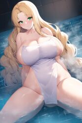 1girls bathing big_breasts blonde_hair female green_eyes huge_breasts kalinka_cossack kyle-v2 large_breasts light-skinned_female mega_man mega_man(classic) mega_man_xover solo tagme towel water