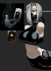 1girls 2023 amputee angry armless armless_amputee beauty_mark big_breasts black_sclera choker crop_top cyborg face_mask glados glowing_eyes hair_over_one_eye humanized krekk0v legless legless_amputee limbless limbless_amputee mask midriff missing_eye mole navel no_arms no_legs no_limbs one_eye one_eye_covered one_eye_obstructed portal_(series) quadruple_amputee robot robot_girl solo white_hair yellow_eyes