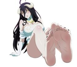 1girls albedo_(overlord) barefoot black_hair demon_girl feet feet_focus female foot_fetish foot_focus long_hair overlord_(maruyama) soles solo succubus zorzero