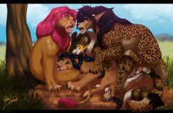 4_toes anal anal_sex balls bisexual black_claws black_eyebrows black_horn black_nose blue_eyes brown_body brown_fur brown_nose claws dildo dipstick_tail eyebrows feet felid felid_demon fellatio female female_penetrated female_penetrating female_penetrating_male feral feral_on_feral feral_penetrated feral_penetrating feral_penetrating_feral fur genitals grass green_eyes grey_eyes group hi_res horn inner_ear_fluff kissing leopard lion makeda-tlk male male/female male/male male_penetrated male_penetrating male_penetrating_female male_penetrating_male mammal mane markings open_mouth oral orange_penis outside pantherine penetration penile penis pink_nose pink_penis pink_pussy pink_tongue plant pussy scar sex sex_toy signature spots strapon tail tail_markings teeth toes tongue tongue_out tree tuft vaginal_penetration vaginal_penetration white_balls white_claws white_inner_ear_fluff