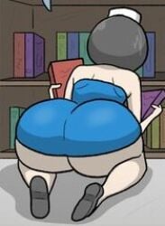 2d 2d_(artwork) ass ass_focus big_ass bookshelf clothed doctor doctorloops light-skinned_female massive_ass mona_(doctorloops)